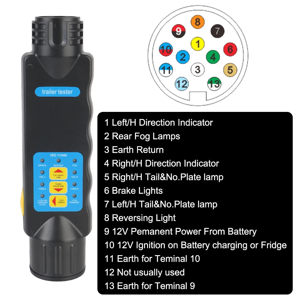 7 / 13 Pin Plug Socket 12V Trailer Tester Wiring Circuit Light