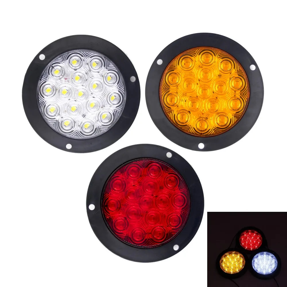 1Pc/2Pcs 12V 24V 16 LED 4" round Rear Tail Lights Turn Signal Brake Stop Reverse Lamp Car Truck Trailer Lorry Red Yellow White