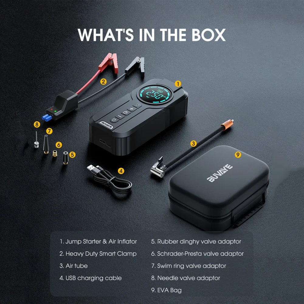 Car Jump Starter Air Pump Power Bank Lighting Portable Air Compressor 4 in 1 Cars Battery Starters Starting Auto Tyre Inflator