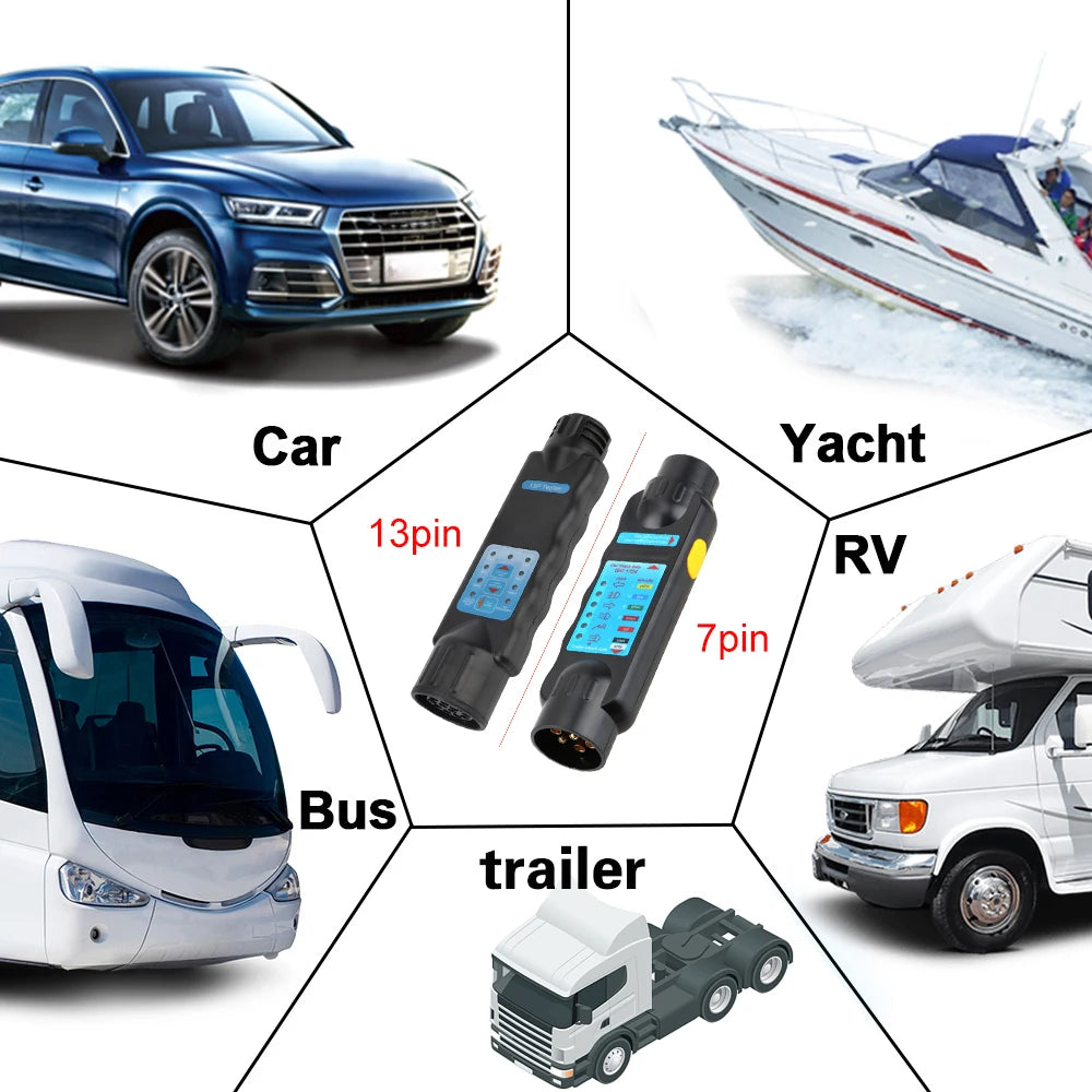 7 / 13 Pin Plug Socket 12V Trailer Tester Wiring Circuit Light