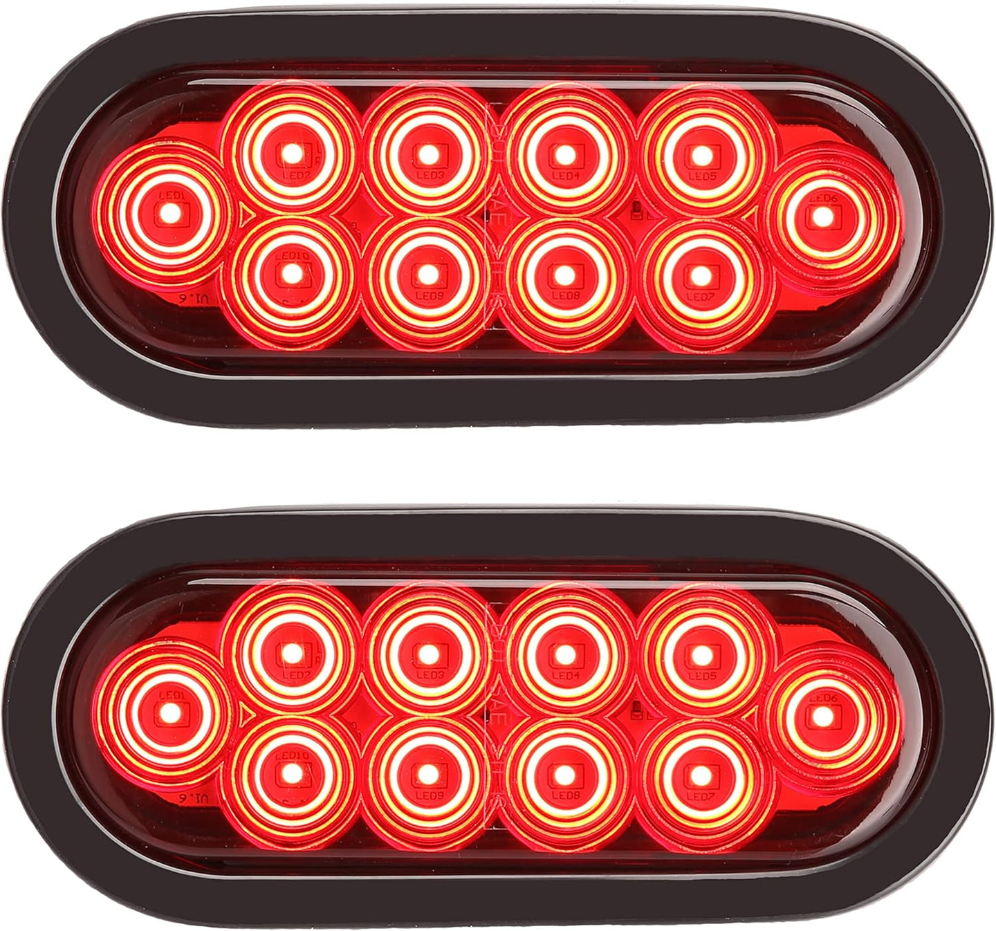 Oval 6 Inches Red LED Submersible Stop/Turn/Tail/Reverse Trailer Truck RV Lights Including Grommets and Plugs Pack of 2