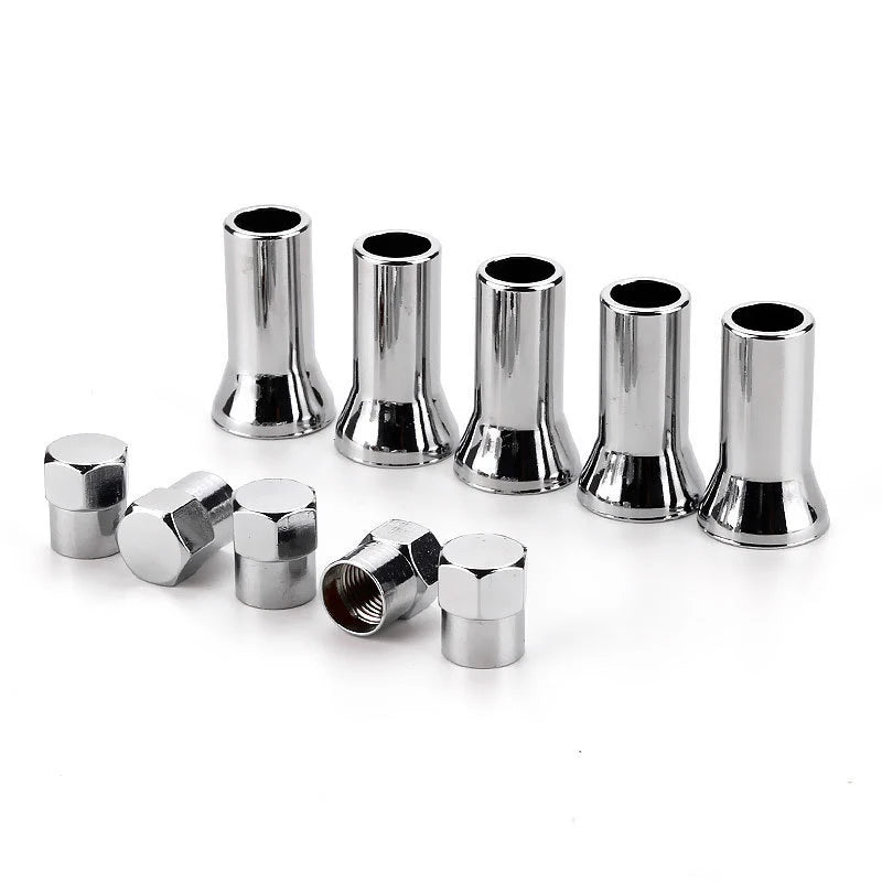 10Pcs TR414 Chrome Car Truck Tire Wheel Tyre Valve Stem Hex Caps with Sleeve Covers Left Right Front Rear Auto Accessories