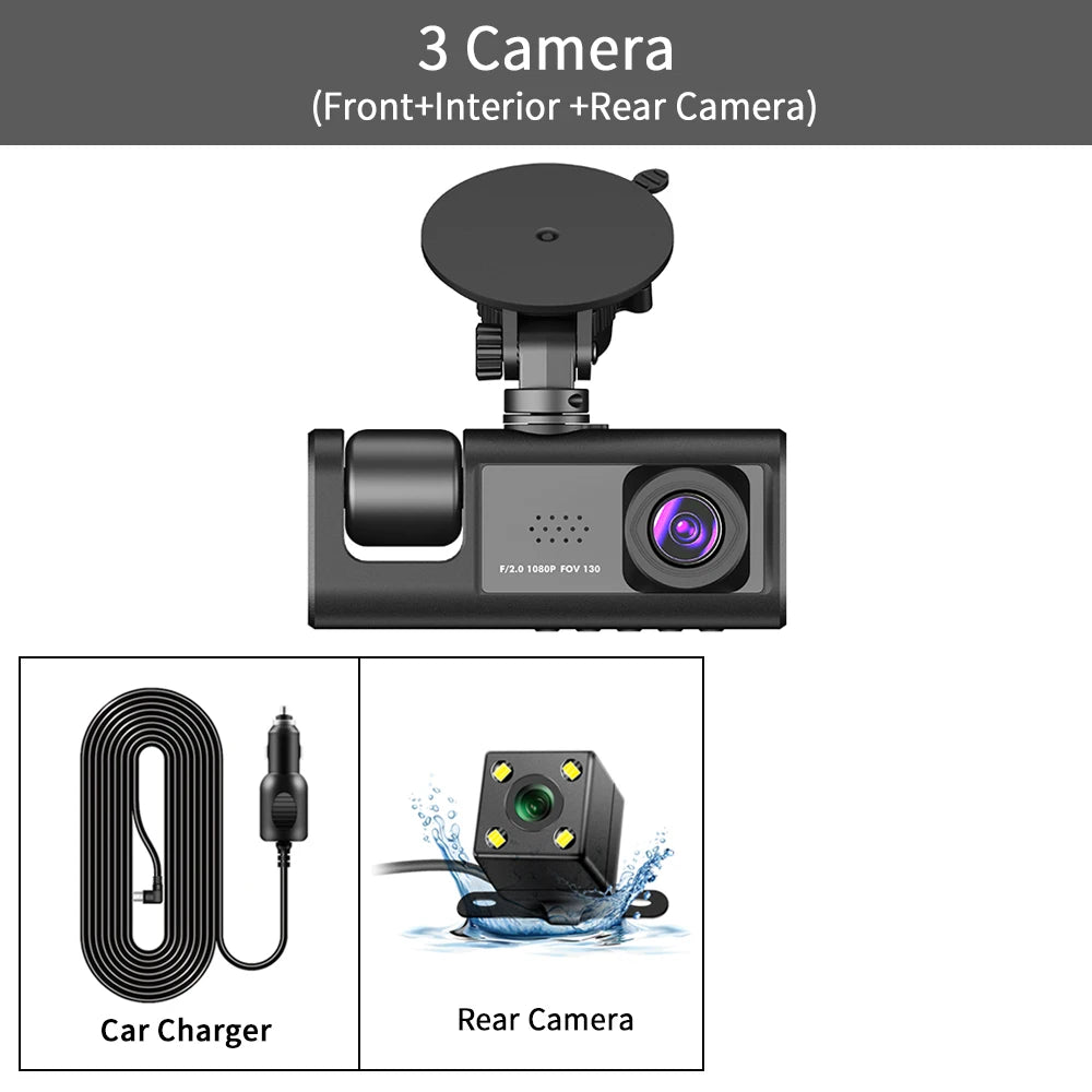 3 Channel Car DVR HD 1080P 3-Lens inside Semi Dash Cam