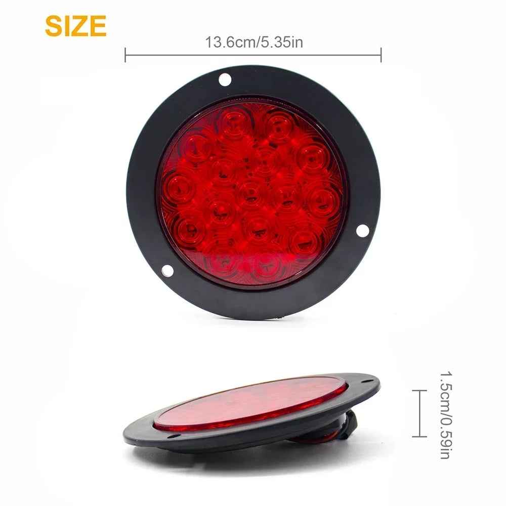 1Pc/2Pcs 12V 24V 16 LED 4" round Rear Tail Lights Turn Signal Brake Stop Reverse Lamp Car Truck Trailer Lorry Red Yellow White