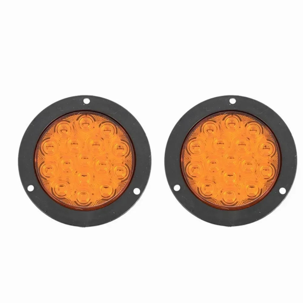 1Pc/2Pcs 12V 24V 16 LED 4" round Rear Tail Lights Turn Signal Brake Stop Reverse Lamp Car Truck Trailer Lorry Red Yellow White