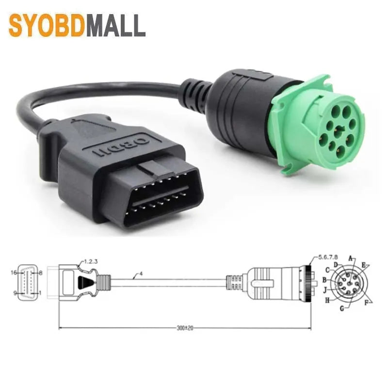 OBD2 Truck Diagnostic Cable J1939 OBD 9 Pin to 16Pin Male Connector for Cummins Deutsch 9Pin Truck Cable Support for Old Vehicle