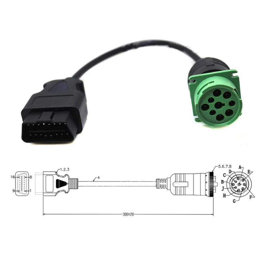 OBD2 Truck Diagnostic Cable J1939 OBD 9 Pin to 16Pin Male Connector for Cummins Deutsch 9Pin Truck Cable Support for Old Vehicle