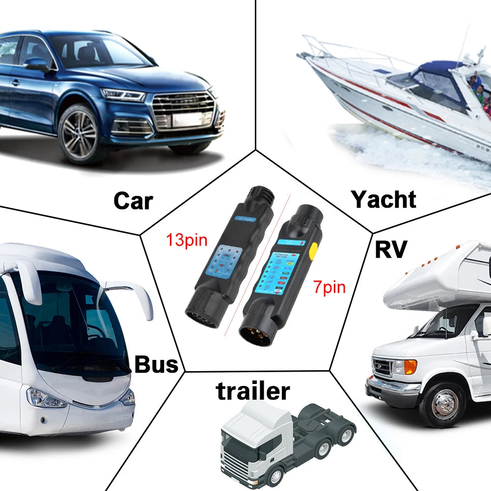 7 / 13 Pin Plug Socket 12V Trailer Tester Wiring Circuit Light 
